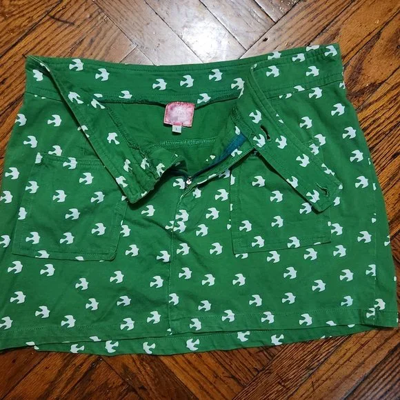 Green printed mini skirt with pockets - Picture 4 of 10